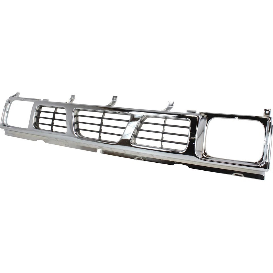 New Grille For 1993-1997 Nissan Pickup Chrome Shell with Gray Insert Plastic NI1200116