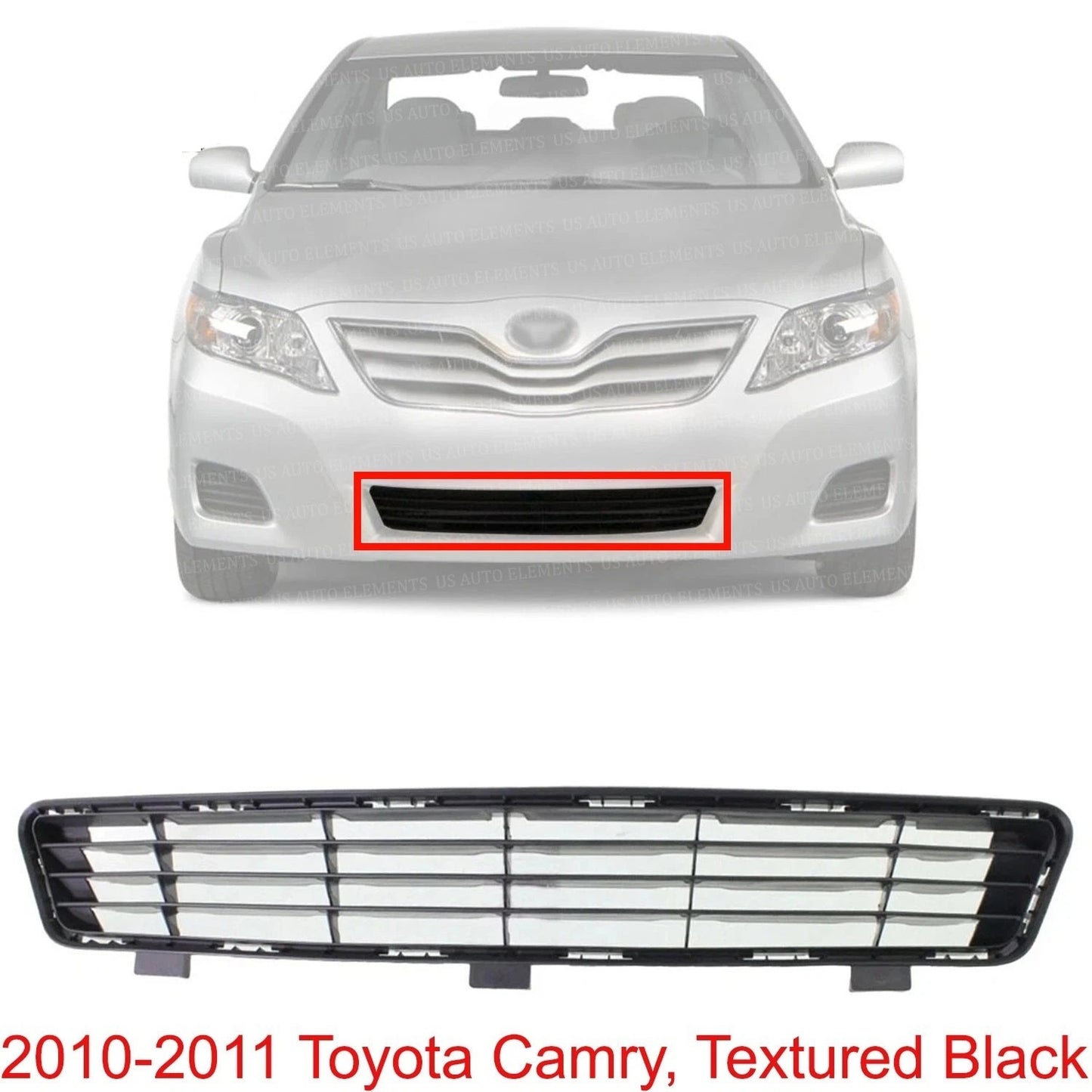 2010-2011 Toyota Camry Base/LE/XLE Front Lower Center Bumper Grille – Textured Black Plastic