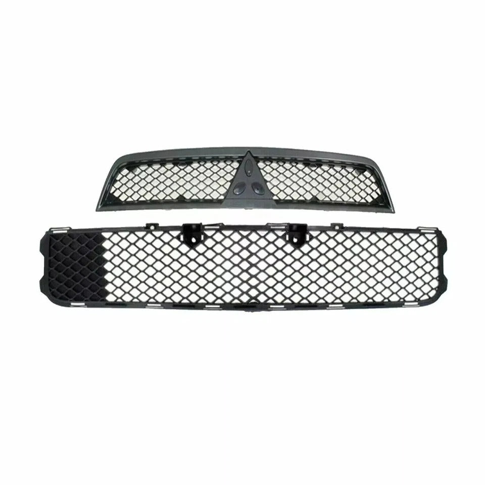Bumper Upper & Lower Black Grille For 2008-2015 MITSUBISHI LANCER Front Set of 2