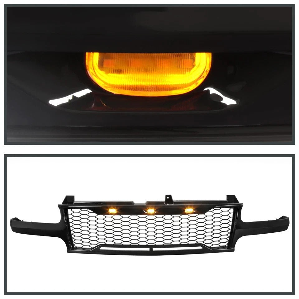Fits 1999-2002 Chevy Silverado 1500 2500 2000-2006 Tahoe Mesh Grille+LED Lamps