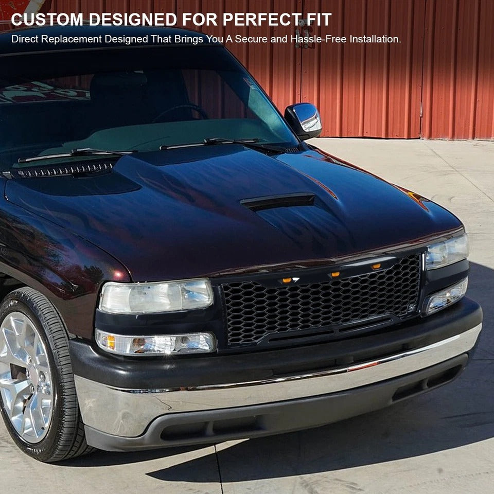 Fits 1999-2002 Chevy Silverado 1500 2500 2000-2006 Tahoe Mesh Grille+LED Lamps