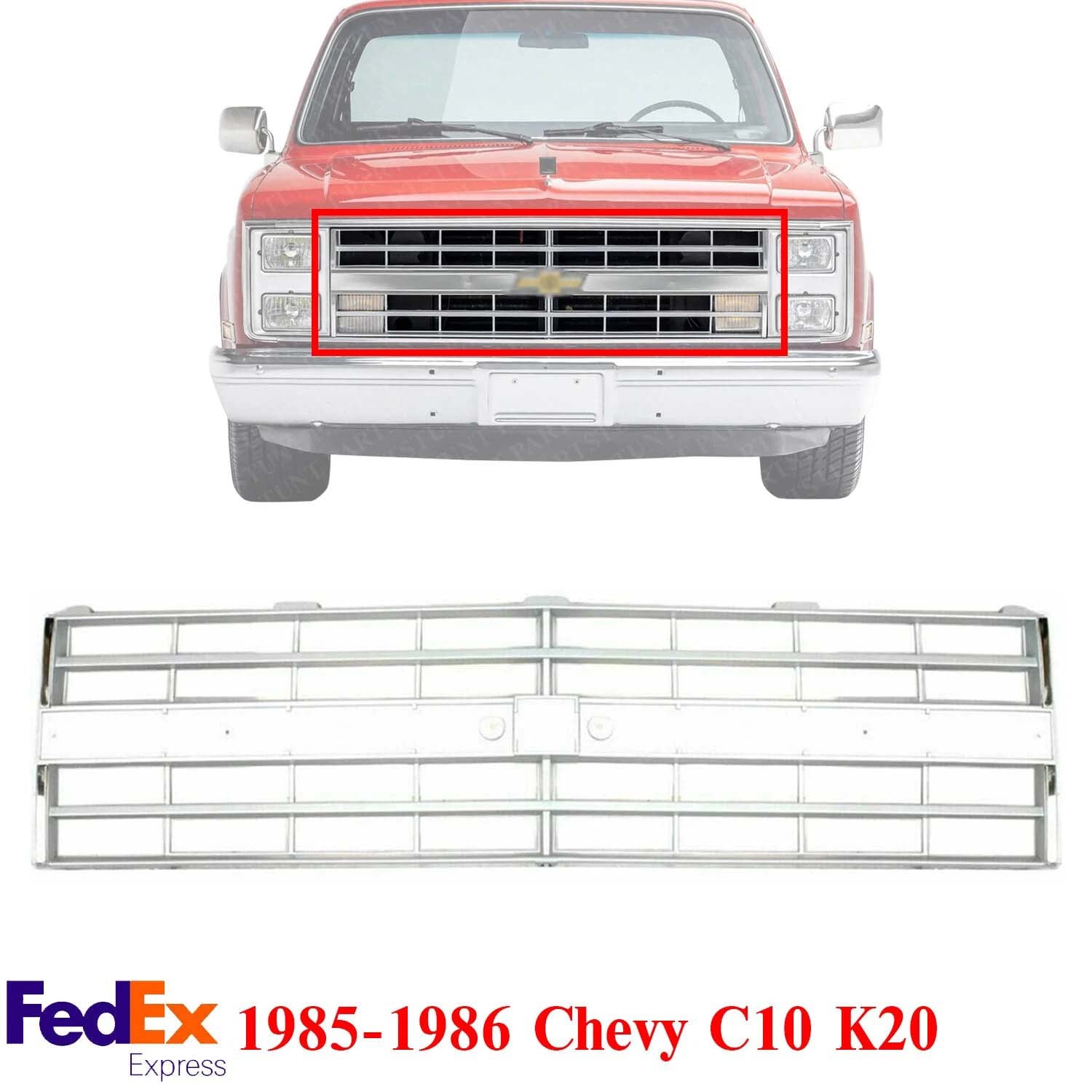 For 1985-1986 Chevy C10 K20 Grille Assembly with molding holes & emblem provision