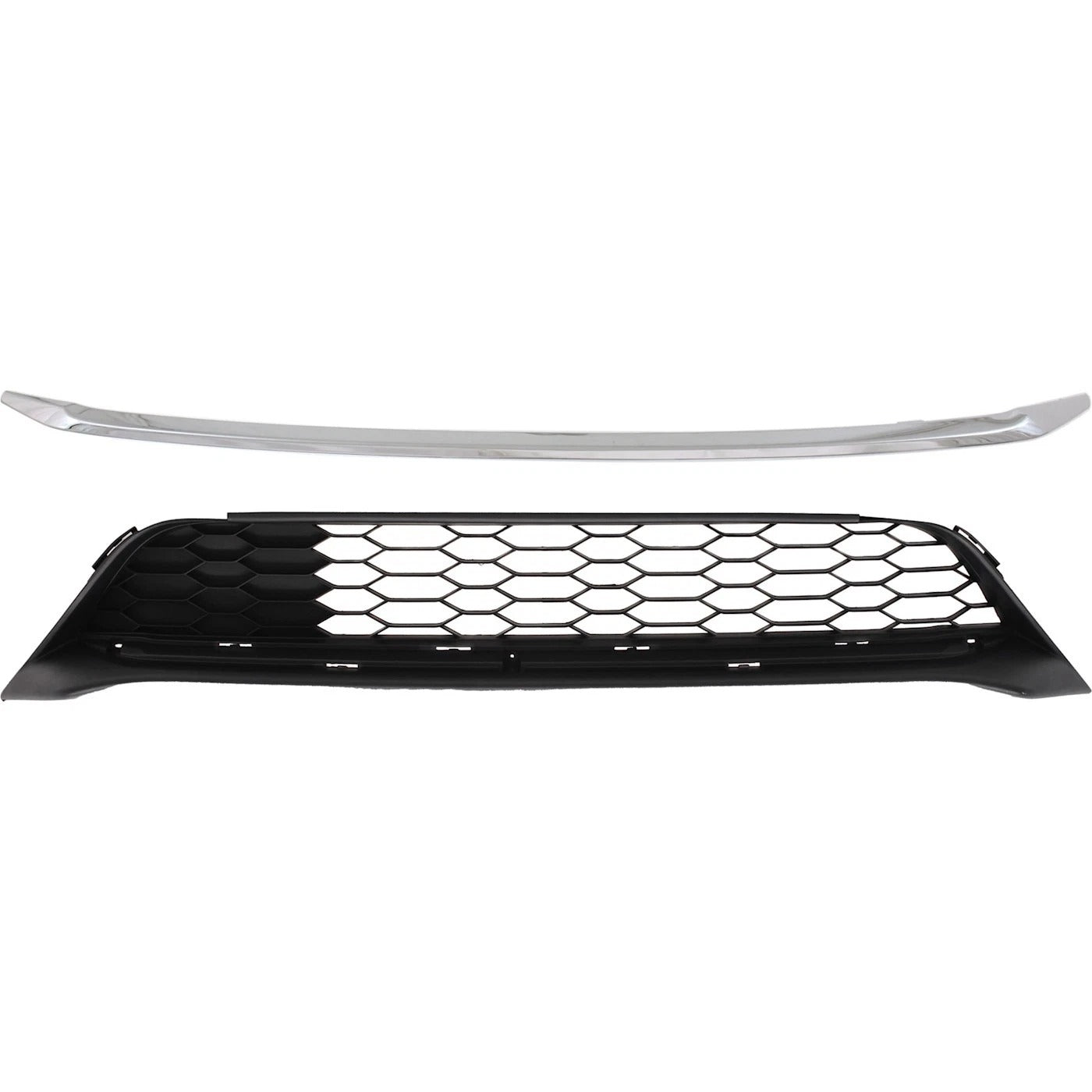 Front Bumper Grille + Lower Molding Chrome For 2016-2017 Honda Accord Set of 2