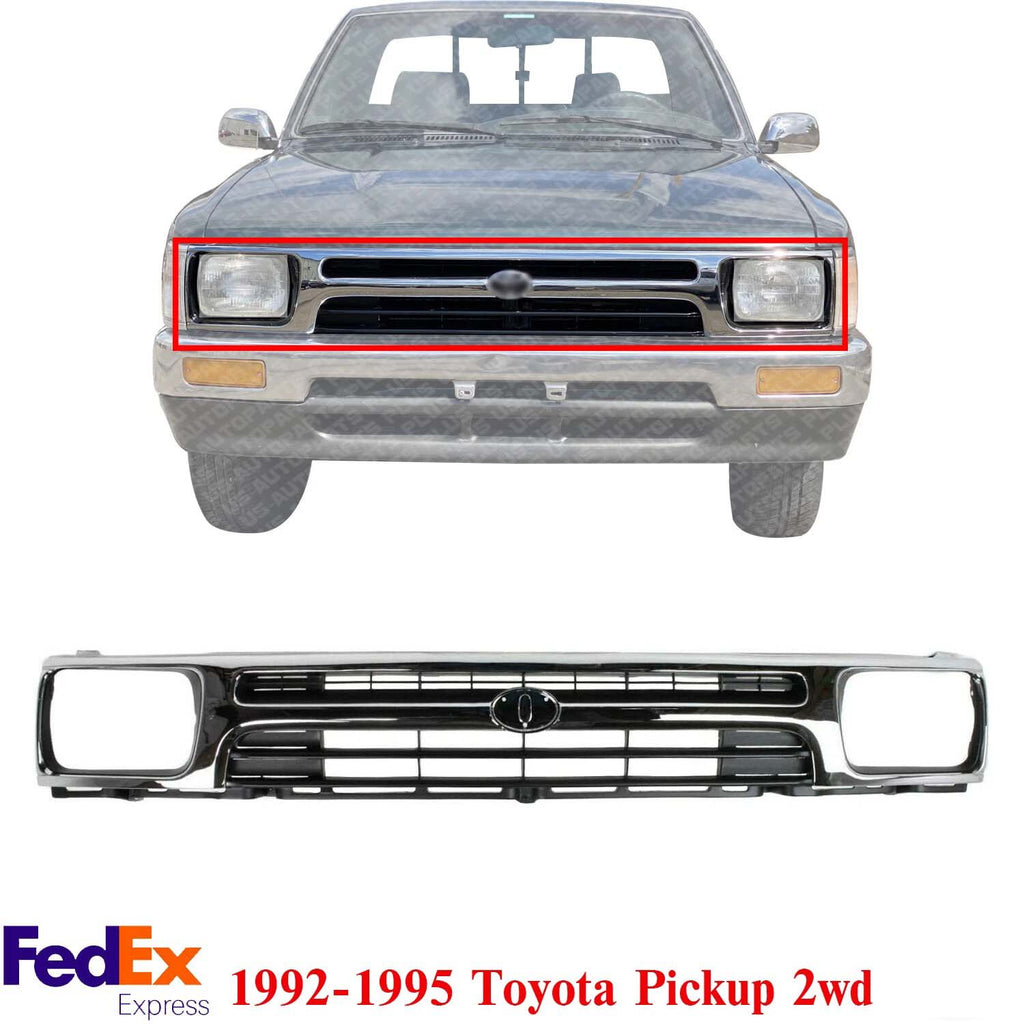 Grille Assembly For 1992-1995 Toyota Pickup 2WD Chrome Shell & Painted Insert TO1200128