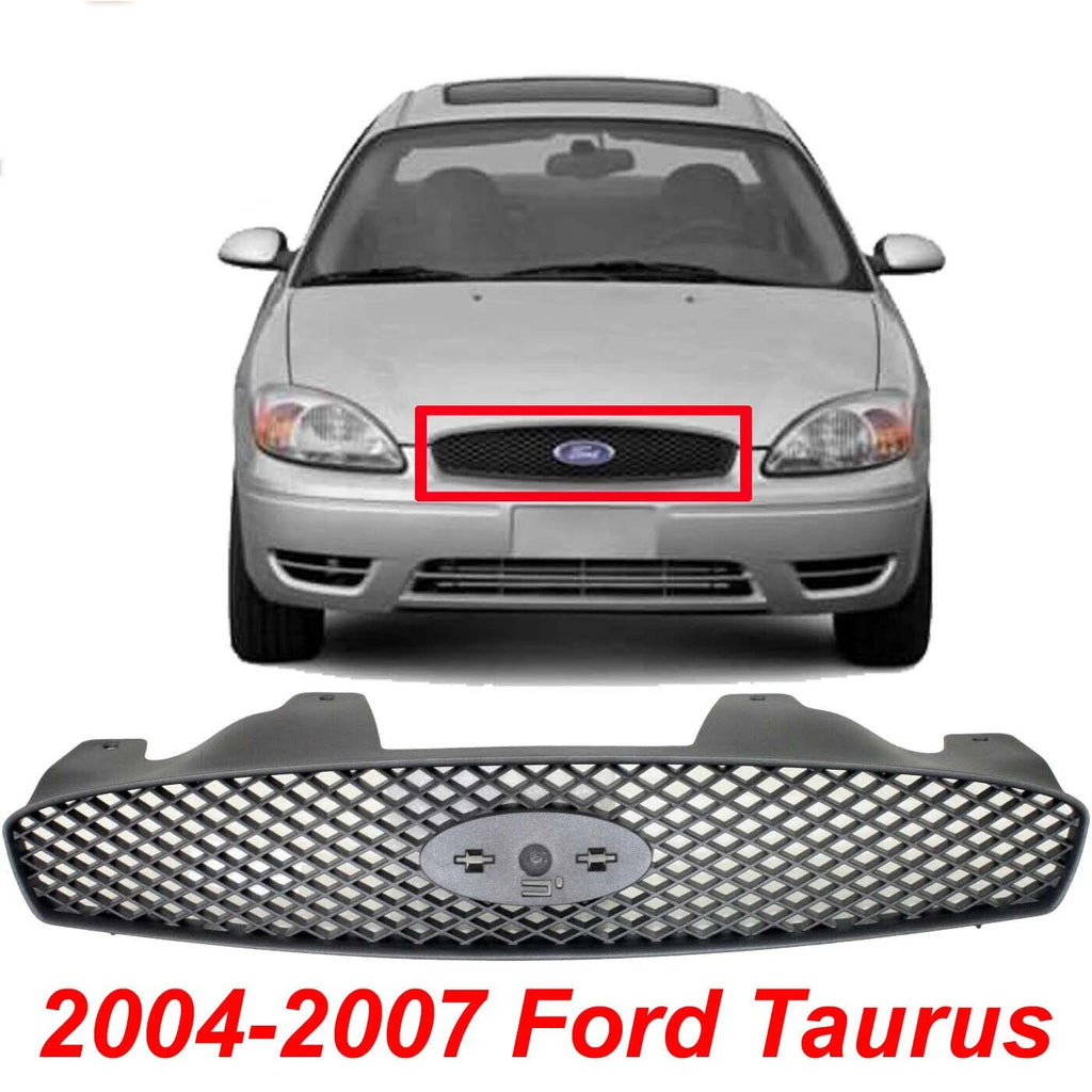 Grille Assembly For 2004-2007 Ford Taurus Front Textured Gray Plastic