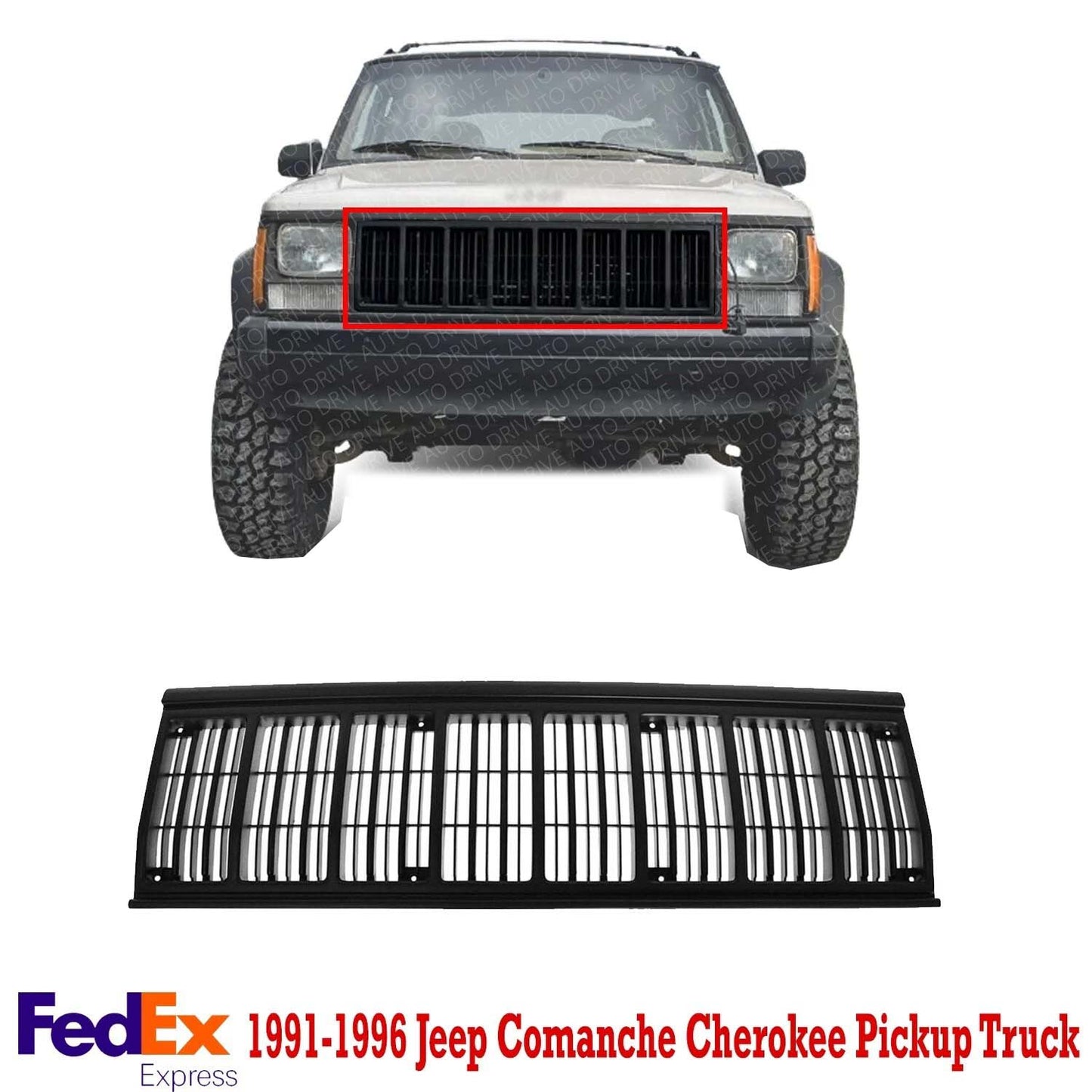 Grille Grill Flat Black Front For 1991-1996 Jeep Comanche Cherokee Pickup Truck CH1200177