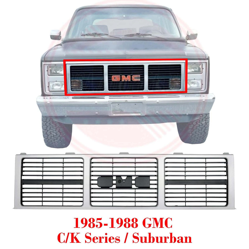 Grille Silver Gray For 85 86 87 88 GMC C/K Jimmy 87-88 R/V Pickup Dual Lamp Front
