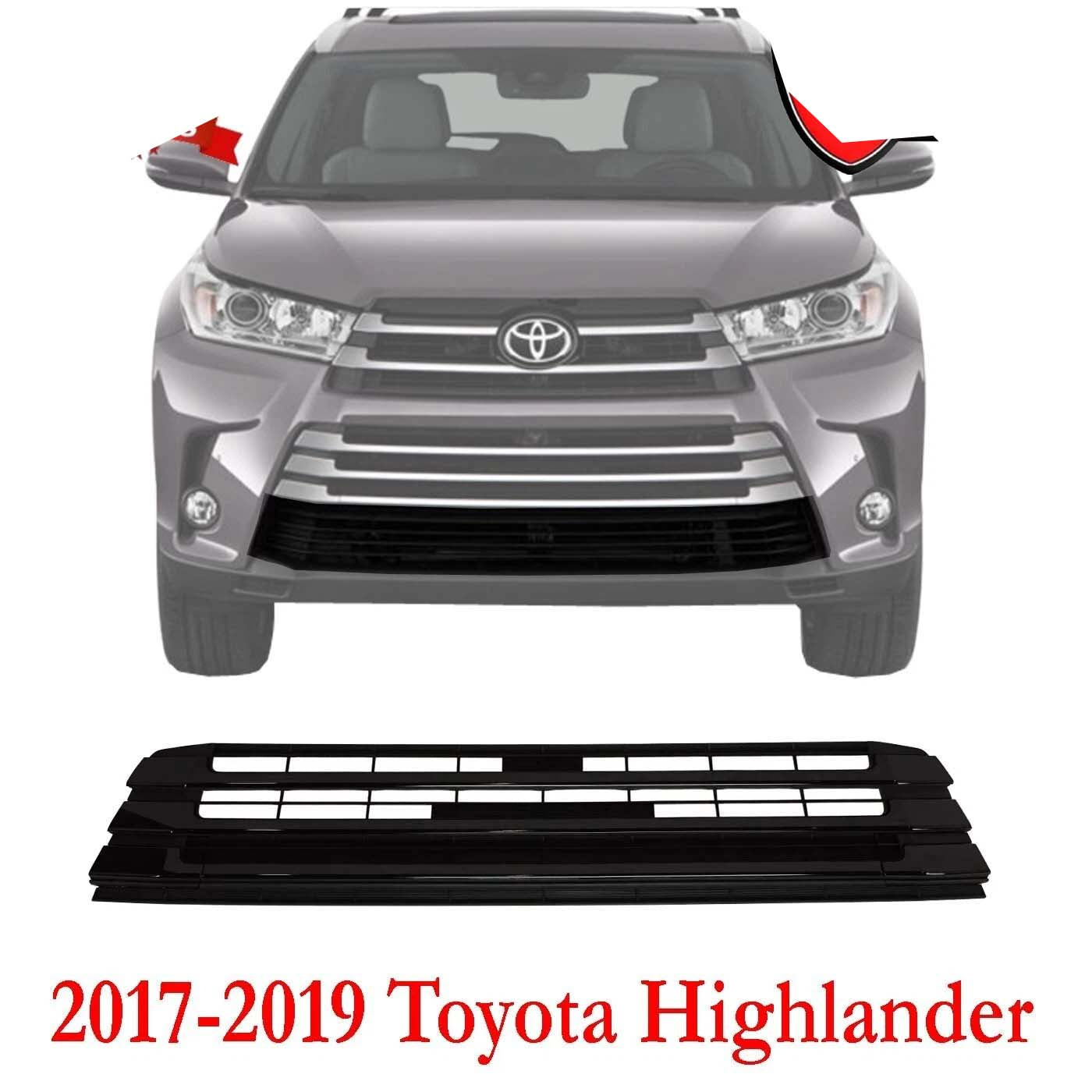 New Bumper Face Bar Grille For 2017-2019 Toyota Highlander Front Black TO1036172