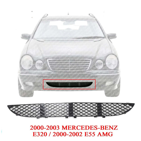 New Bumper Grille For 2000-2002 Mercedes Benz E320 Black Front Center MB1036101 2108850053