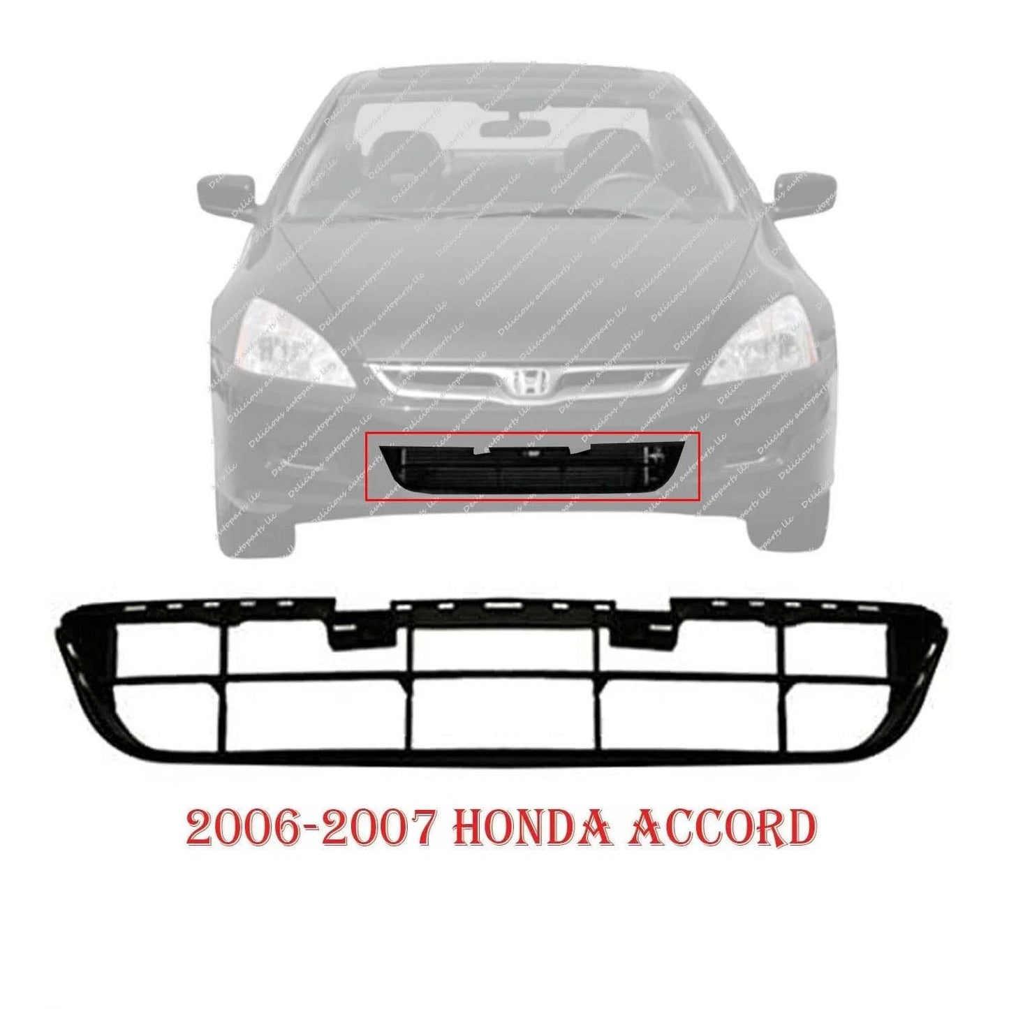 New Bumper Grille For 2006-2007 Honda Accord Coupe 2-Door Center Black Plastic