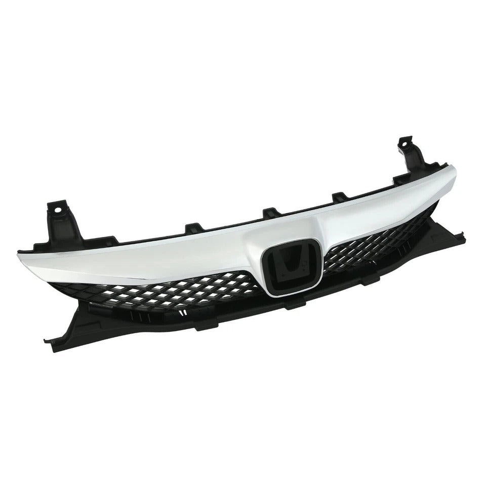 New Bumper Grille Gloss Black With Chrome Trim For 2009-2011 Honda Civic Front Set 2pc