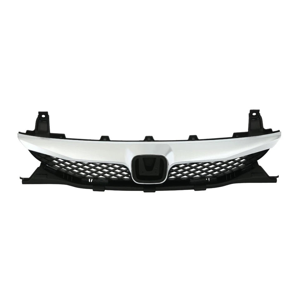 New Bumper Grille Gloss Black With Chrome Trim For 2009-2011 Honda Civic Front Set 2pc