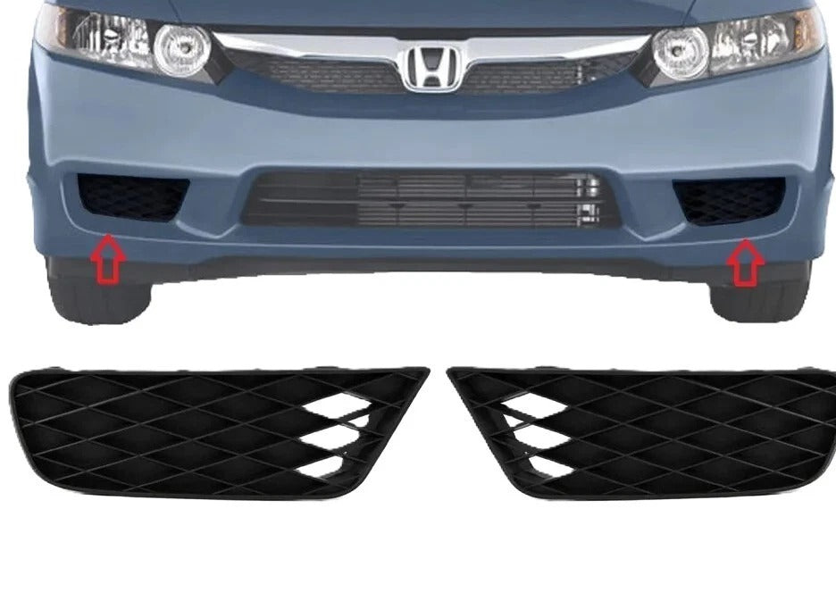 New Front Bumper Lower Grille Outer Left & Right Fits 2009-2011 Honda Civic Set of 2