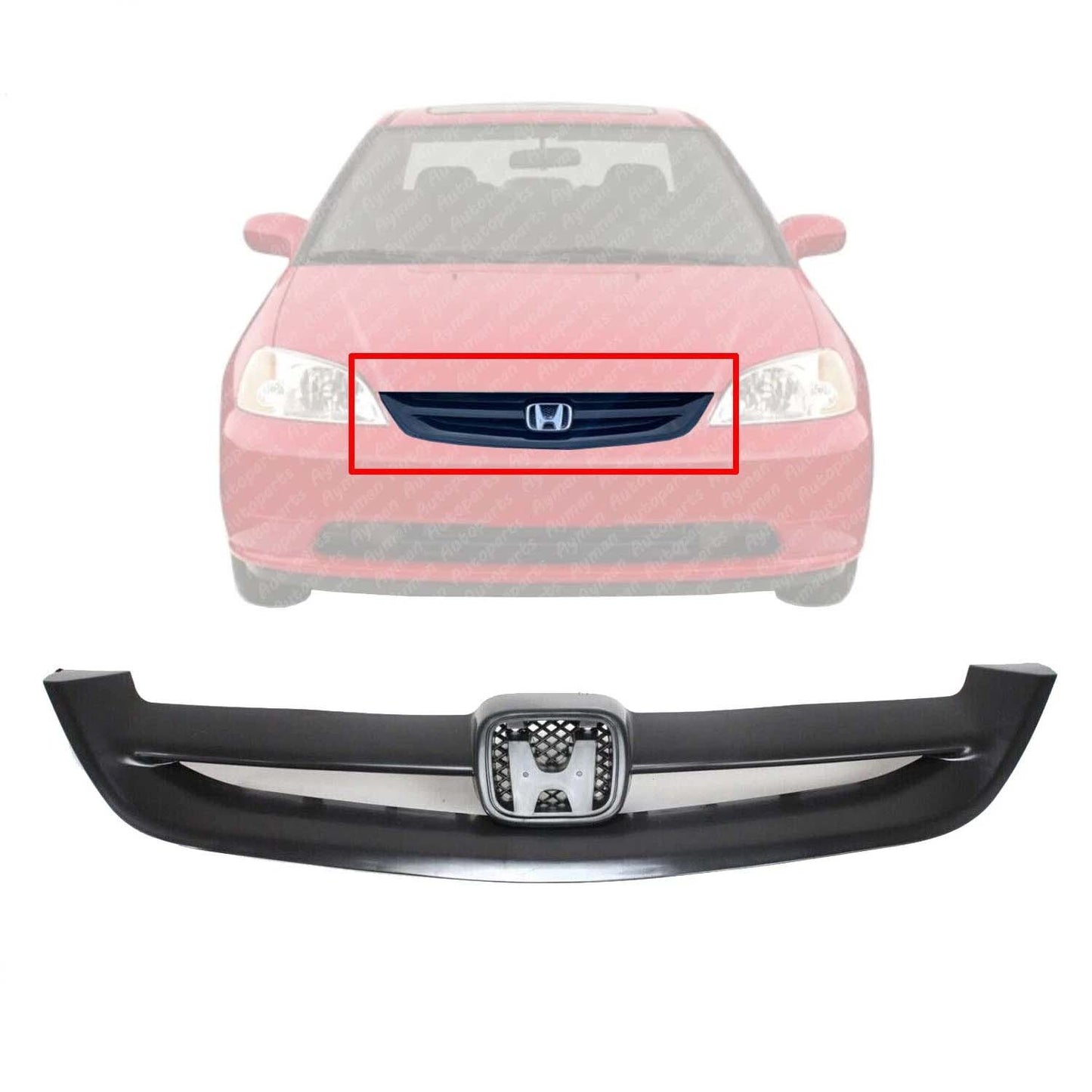 New Front Grille Assembly For 2001 2002 2003 HONDA CIVIC Black Plastic HO1200153