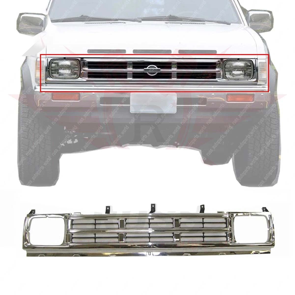 New Front Grille Chrome And Silver For 1990-1992 Nissan D21 RWD And 4WD Pickup NI1200121