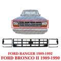 New Front Grille & Headlight Door Bezel Fits 1989-1992 Ford Ranger Black 3Pc