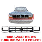 New Front Grille & Headlight Door Bezel Fits 1989-1992 Ford Ranger Black 3Pc