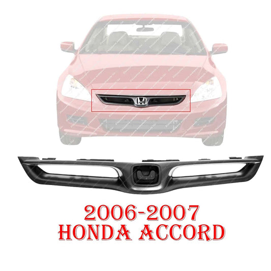 New Front Upper Grille Smoot For 2006-2007 Honda Accord Black Plastic HO1200176