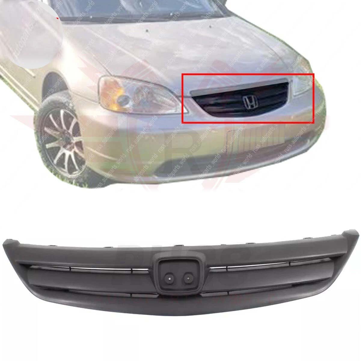 New Grille Assembly For 2001-2003 Honda Civic Sedan 4-Door Front Black HO1200154