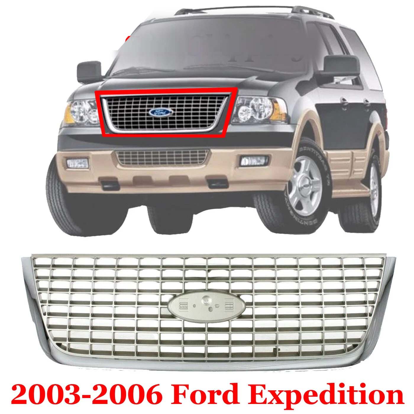 New Grille Chrome For 2003 2004 2005 06 Ford Expedition Front Plastic FO1200400
