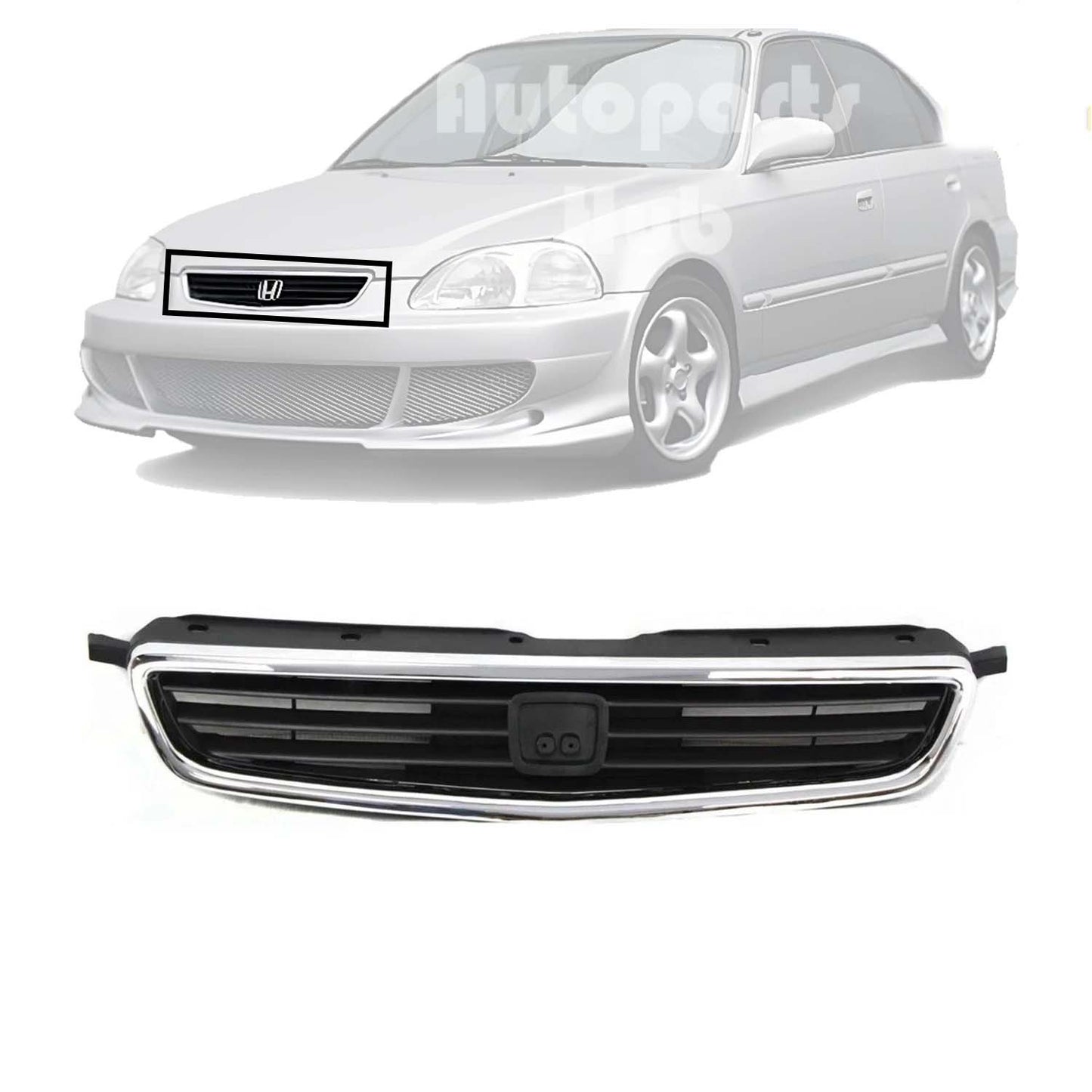 New Grille Chrome Shell with Painted Black For 1996-1998 Honda Civic Front HO1200124