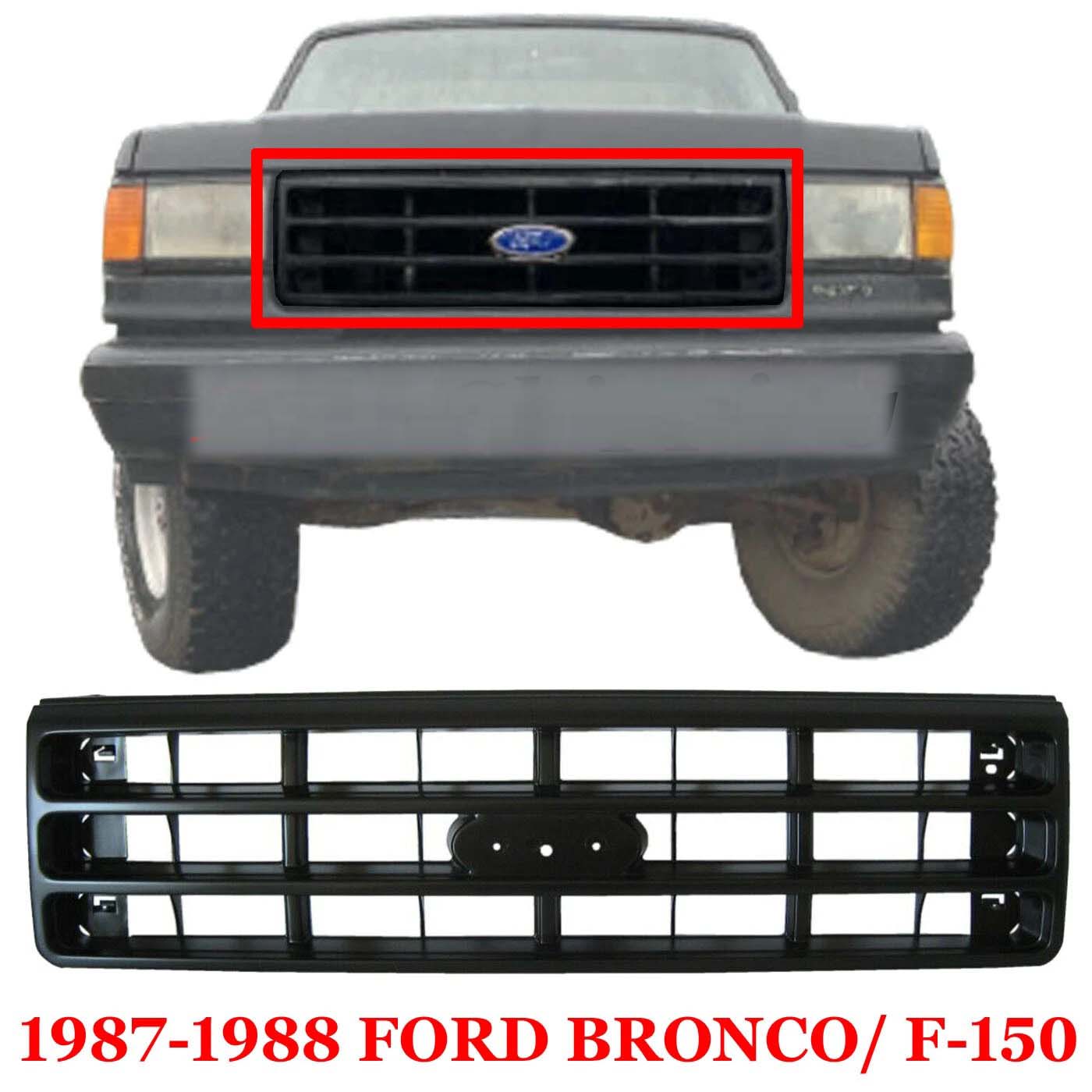New Grille For 1987-1988 Ford Bronco, F-150, F-250, F-350 Front Black Plastic FO1200128
