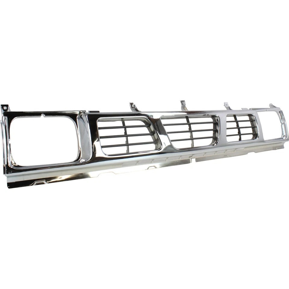 New Grille For 1993-1997 Nissan Pickup Chrome Shell with Gray Insert Plastic NI1200116