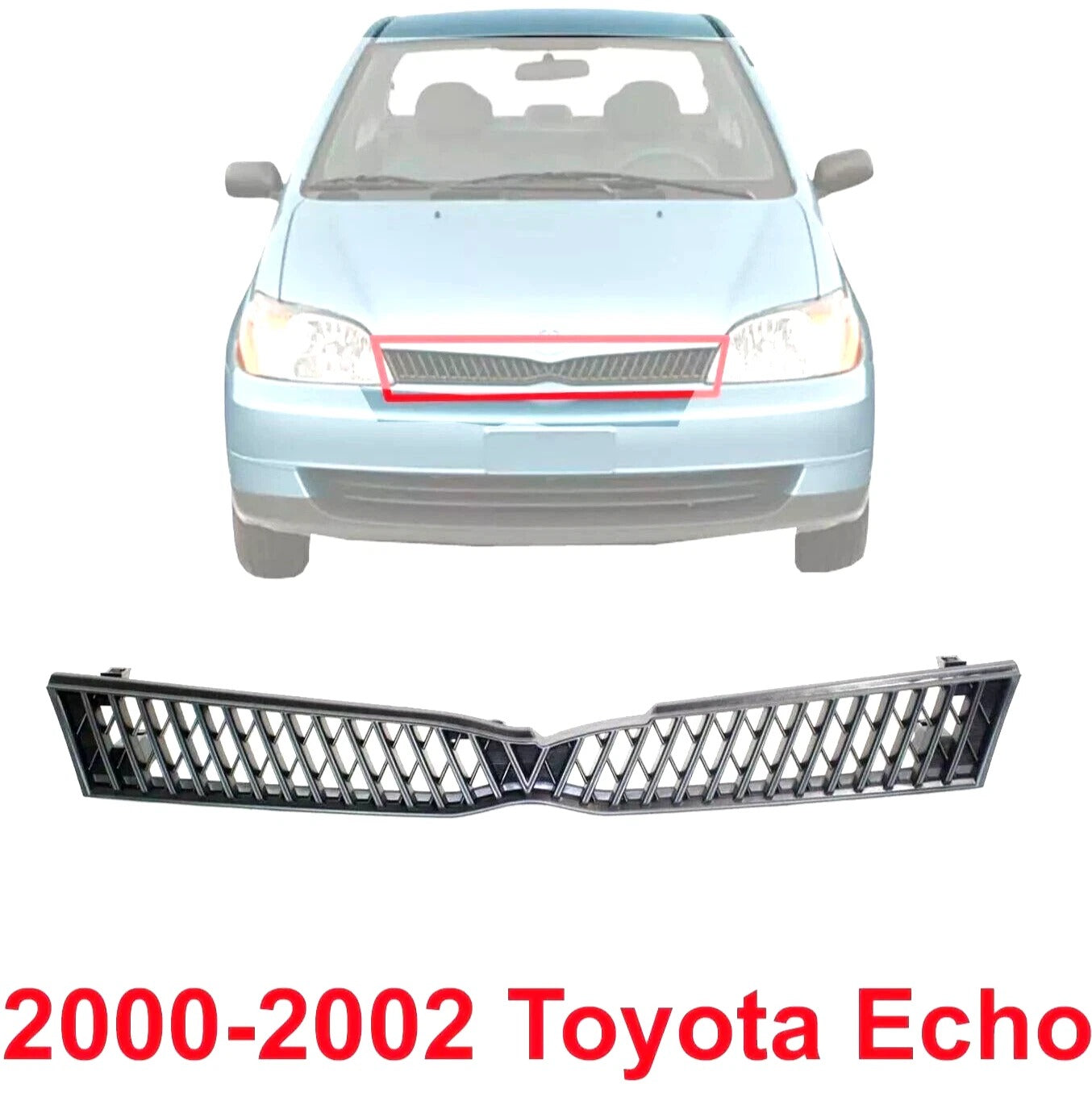 New Grille For 2000-2002 Toyota Echo Black Plastic Front Textured TO1200230