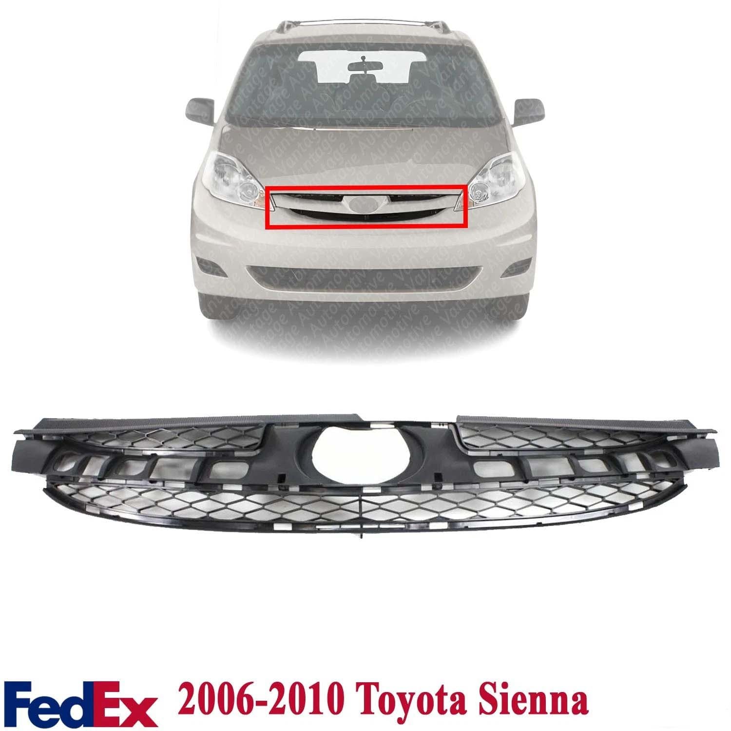 New Grille Insert For Toyota Sienna 2006-2010 Matte Lower Black Plastic TO1200305