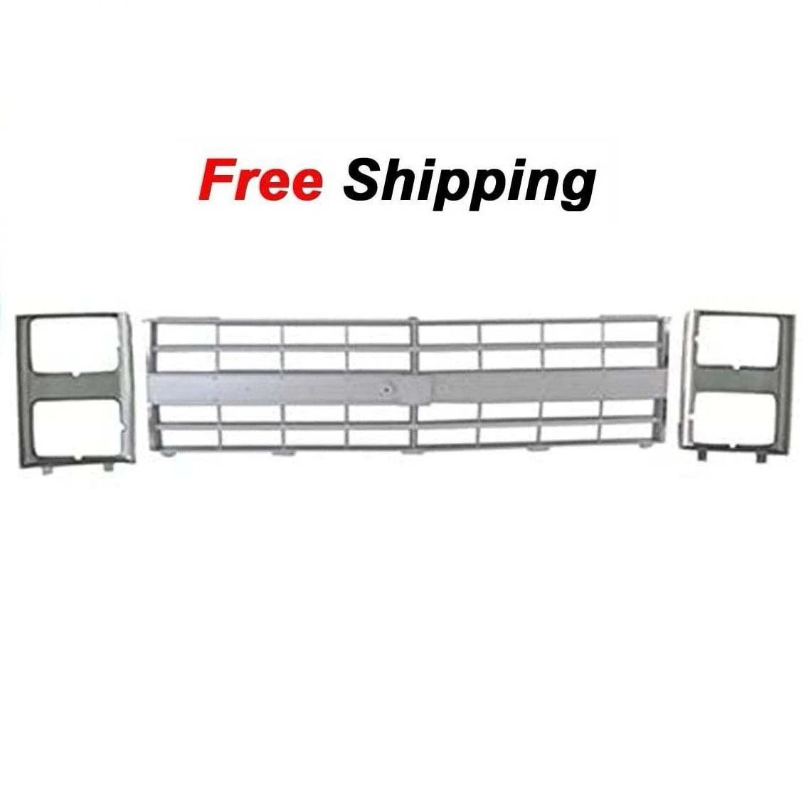 New Grille Silver + Headlights Bezel For 1985-1988 Chevrolet C K Series Pickup Set 3pc