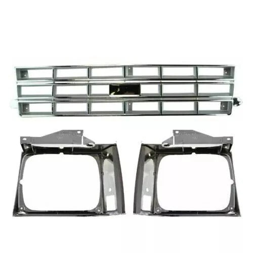 New Grille & Head Light Door Kit For 1982-1990 Chevrolet S10 Chrome & Silver Set of 3