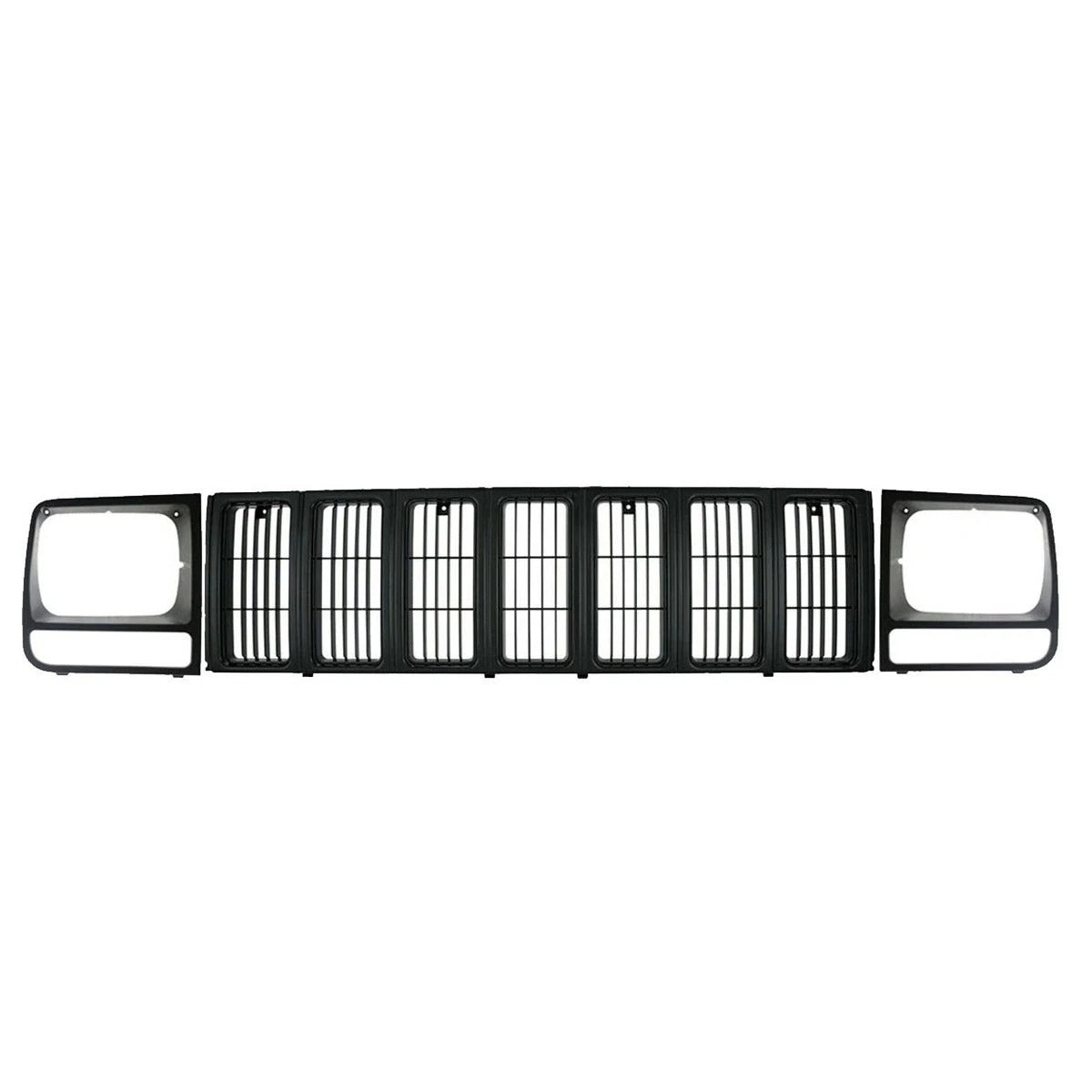 New Grille & Headlamp Door Plastic Painted Black For 1997-01 Jeep Cherokee Front Set 3Pc