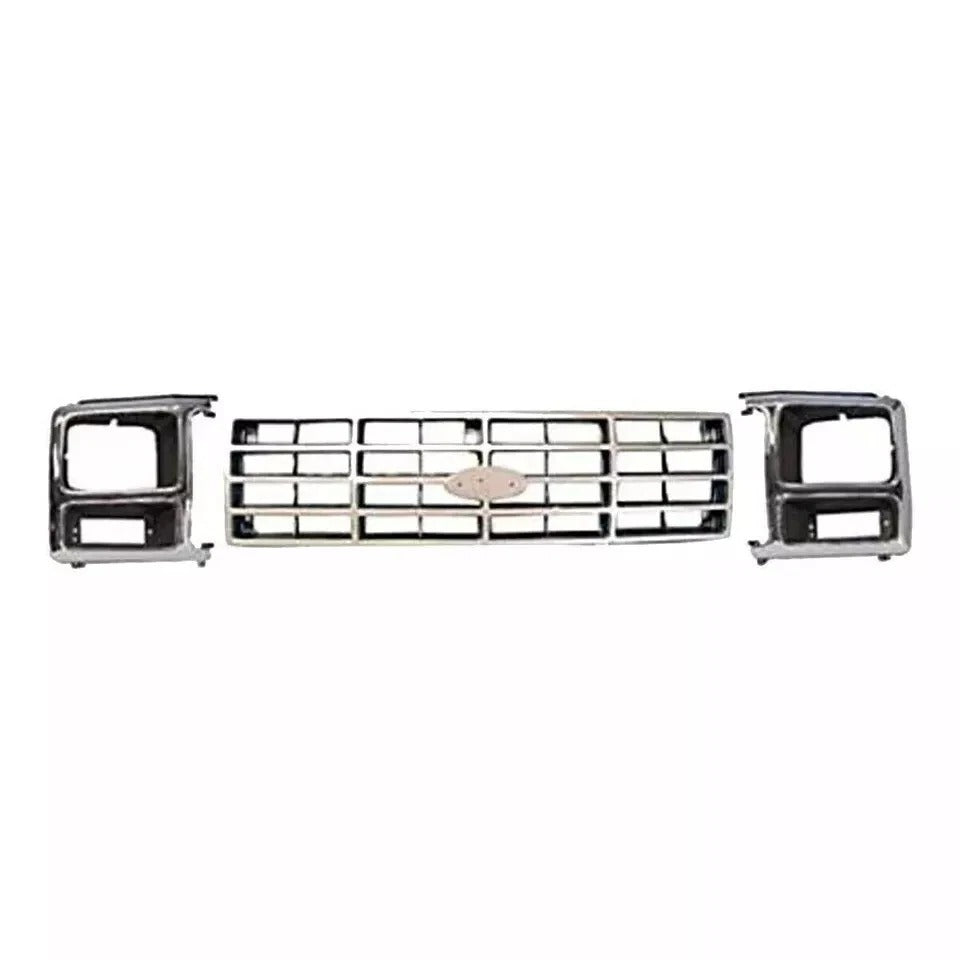 New Grille + Headlight Bezel Trim Fits 1982-1986 Ford F-100 150 250 350 Bronco Front Set 3Pc