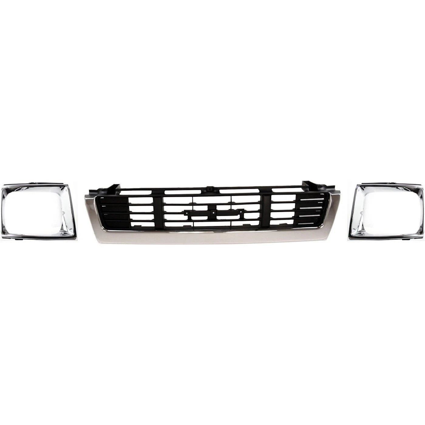 New Grille and Headlight Door Kit For 1989-91 Toyota Pickup Center 4WD Chrome Shell Set 3Pc